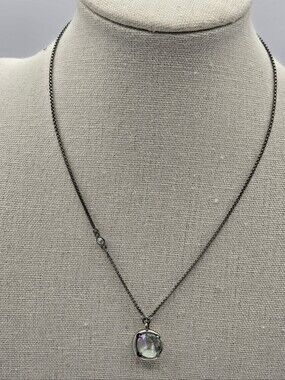 Kendra Scott Single Round Crystal Slider Necklace Aged Pewter Finish 30"
